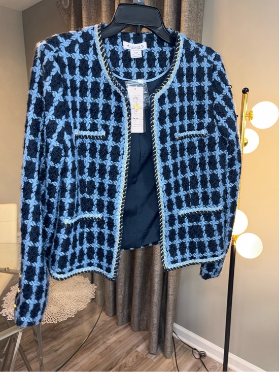 Nanette Lepore Jackets & Blazers - Nanette Lepore Blue and Black Tweed Open-Front Jacket